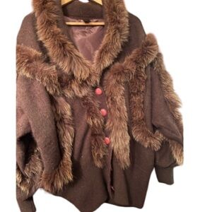 VINTAGE CROWLEY Rabbit Hair Brown Button Up Sweater Sz Small Women